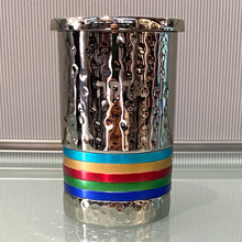 Load image into Gallery viewer, Emanuel - Tzedaka Box - Hammered with Rainbow Stripes
